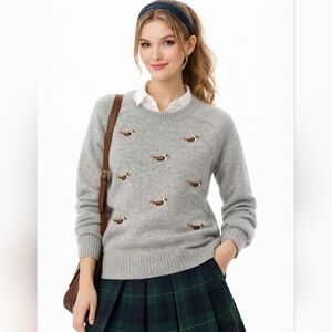 Vintage Le Moda Women's Novelty Print Embroidered Ducks Gray Sweater Large Crew